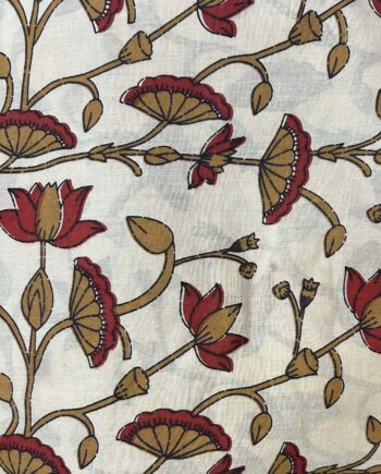 Red & Khaki Floral Vine Block Print