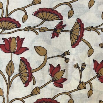 Red & Khaki Floral Vine Block Print