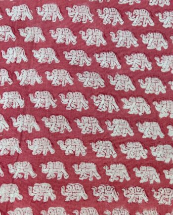 Rose Pink Elephant Hand Block Print Fabric