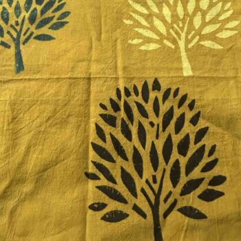 Mustard yellow cotton Ajrak fabric with black Banyan Tree motif a